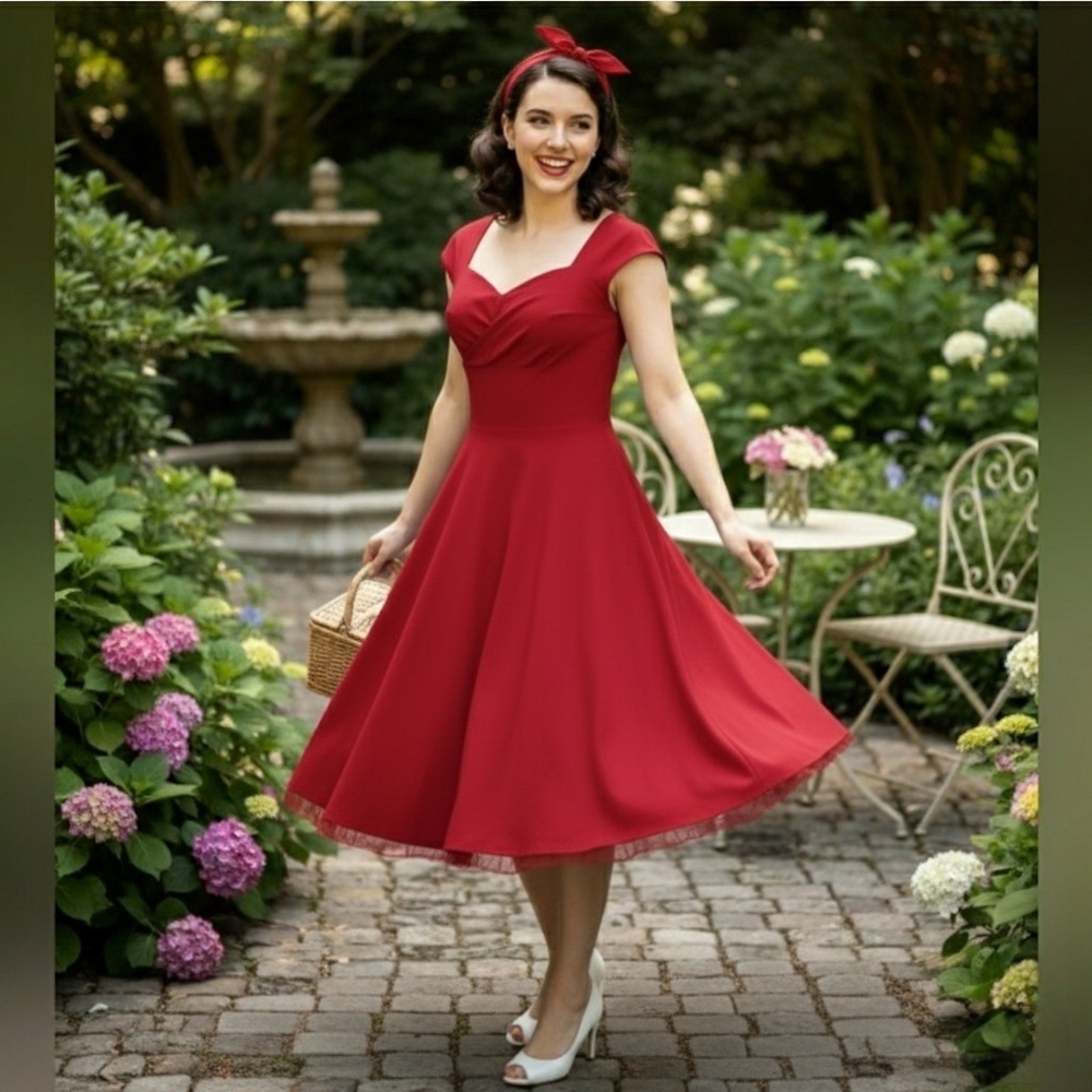 MUXXN 1950s Pinup Red Swing Dress (Fits S/M)